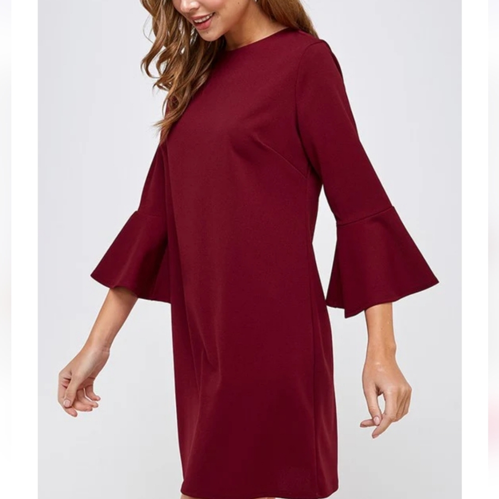 Emberly maroon flutter sleeve sheath dress. Medium